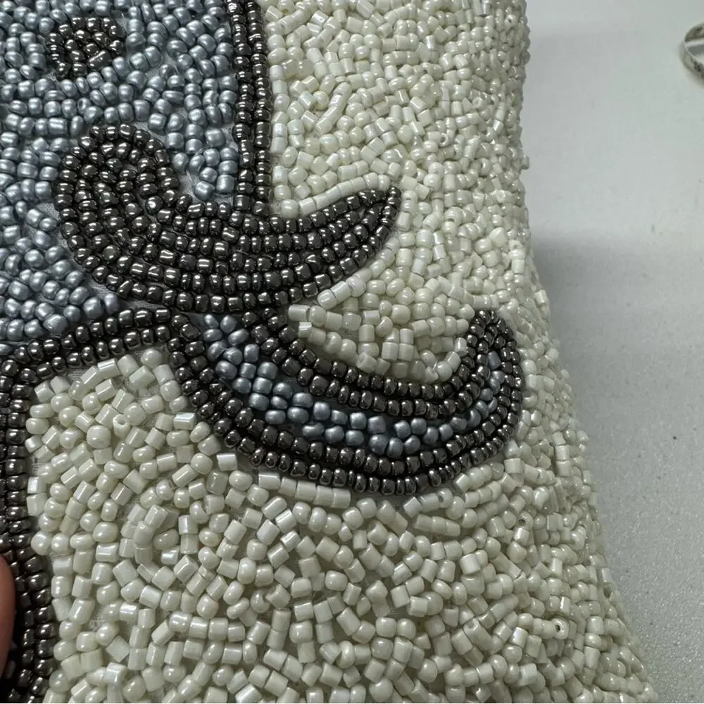 Small Elephant Beaded Accent Pillow Cream & Grey Neutral Decor 11x11